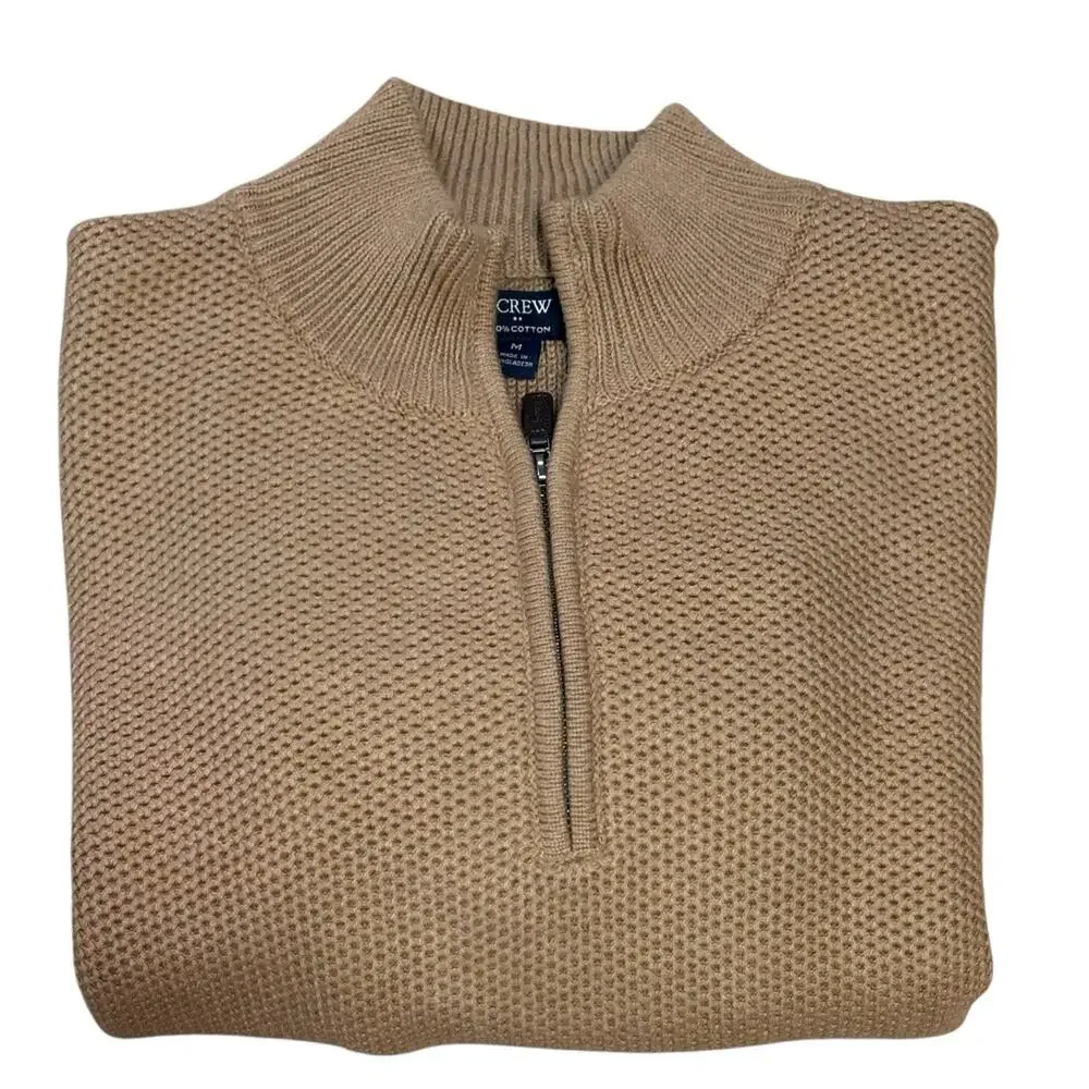 J. Crew 1/4 Zip Cotton Honeycomb Textured Camel Tan Sweater Men's Medium NWT
